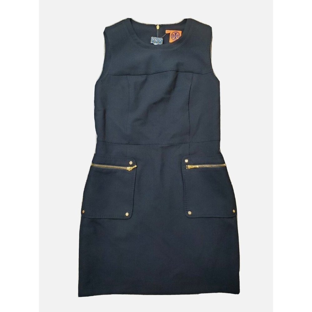 NEW - Tory Burch Women's 8 Wool Blend Stretch Cargo Pocket Shift Dress Gold Zips